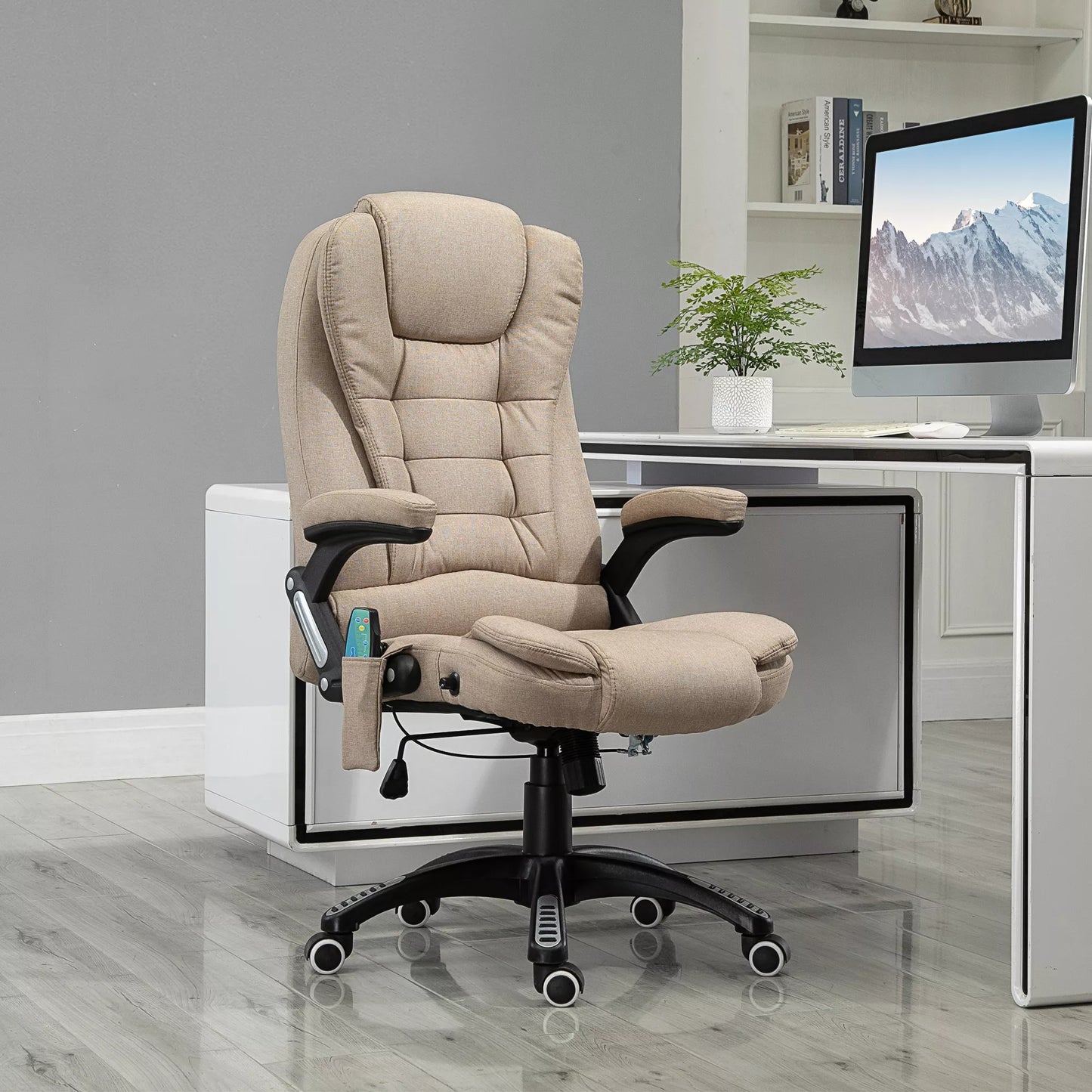 Masažinė kėdė su šildymo funkcija, Ergonomiška biuro kėdė, reguliuojamo aukščio, 68I x 72P x 110-120 cm, Ruda