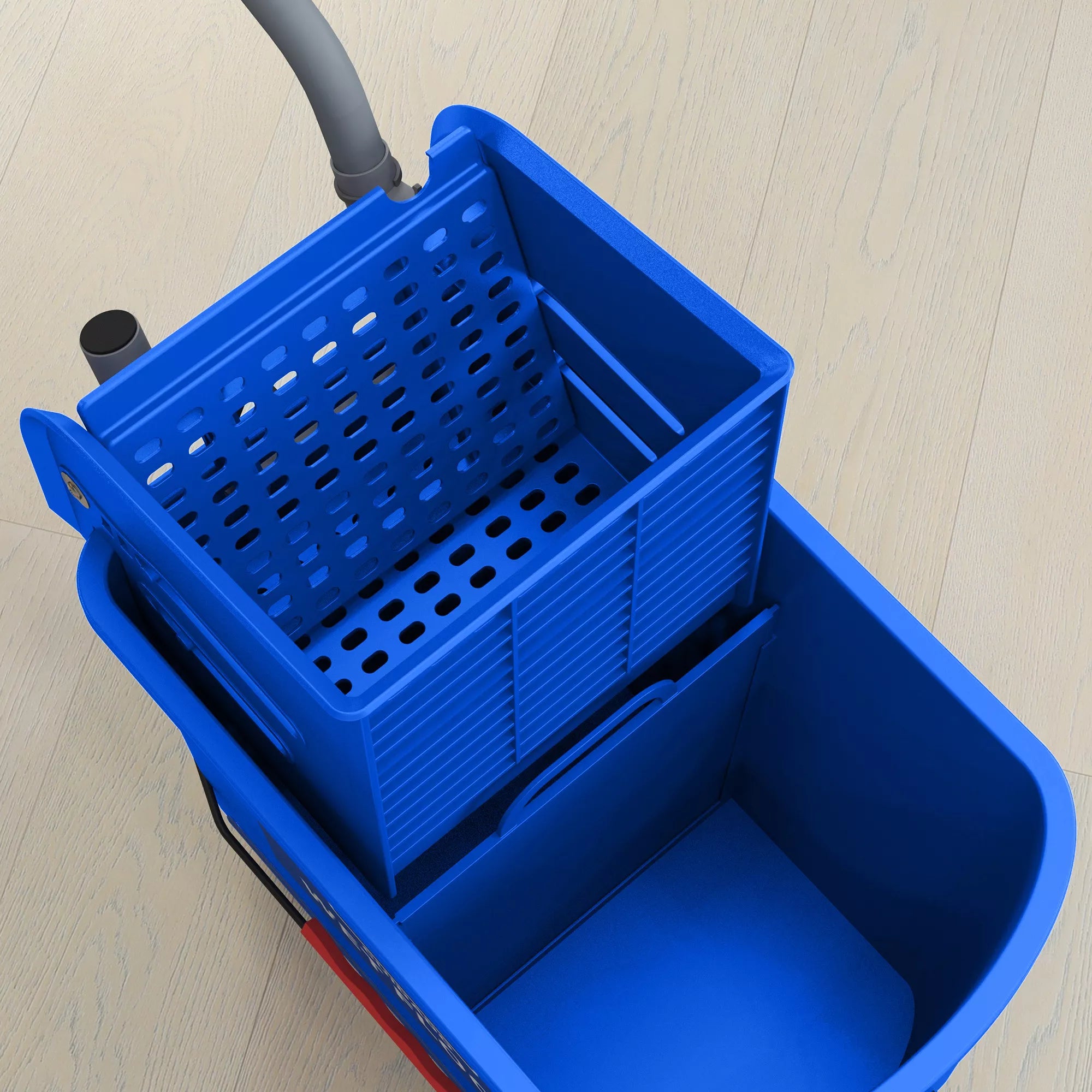 20 l kibiras su išgręžtuvu ir rankena, kibiras su ratukais, plastikinis, mėlynas