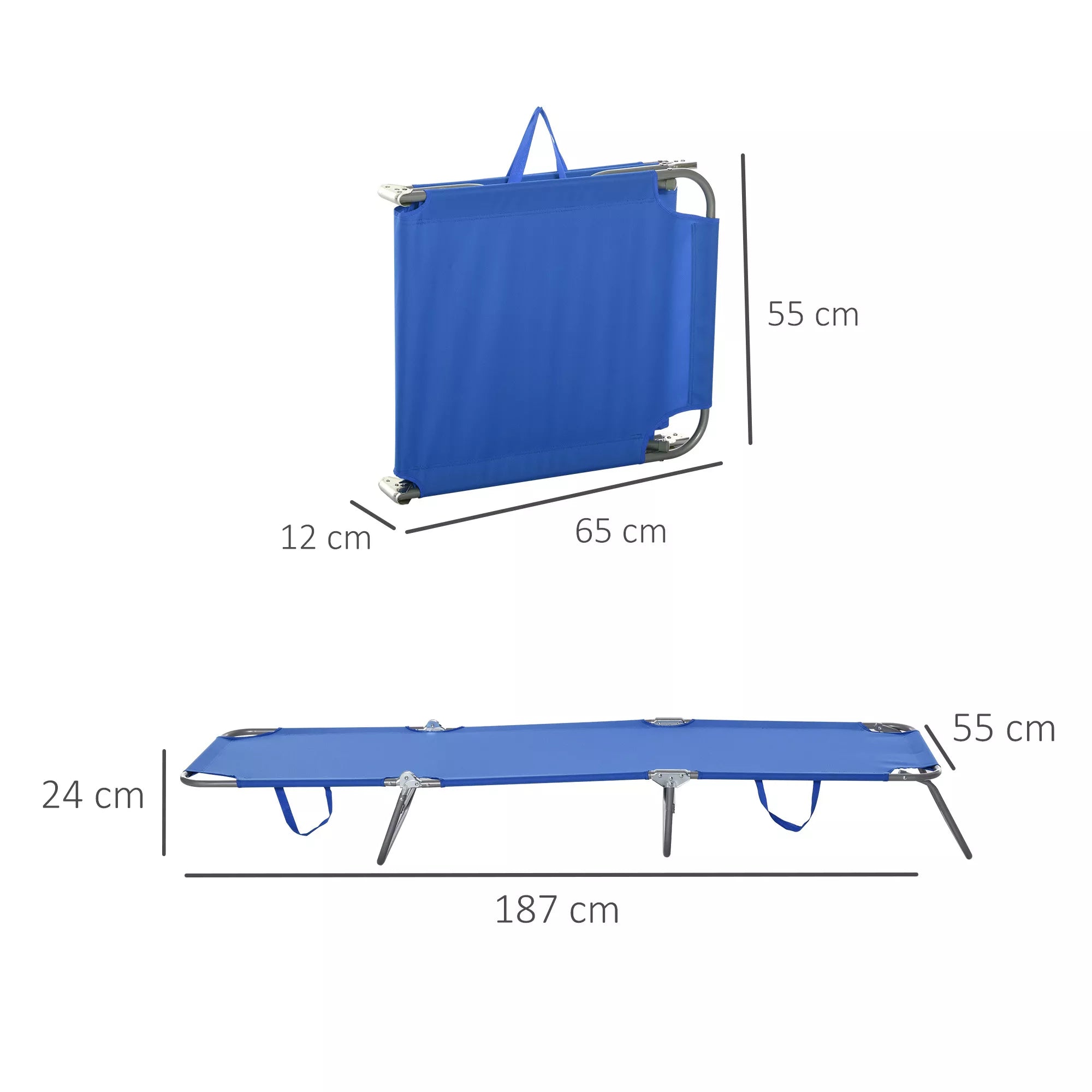 Sulankstomas gultas, reguliuojamas atlošas, nerūdijantis metalinis rėmas, 187 x 55 x 24, mėlynas