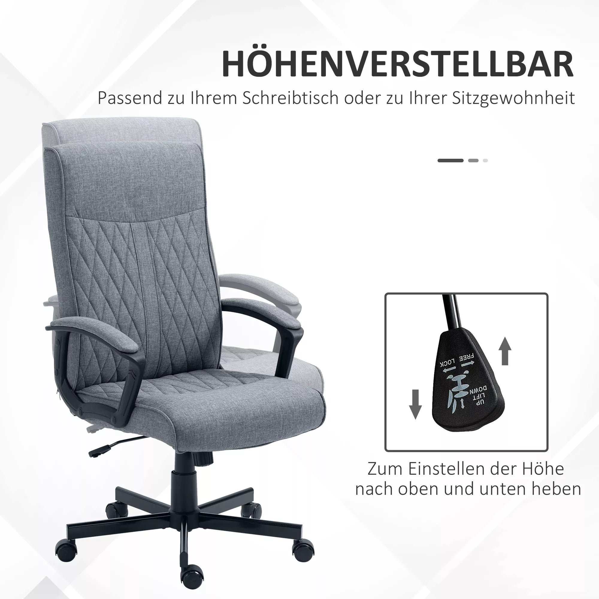 Biuro kėdė, kompiuterio kėdė, reguliuojamo aukščio, nuolydžio, ergonomiška biuro kėdė, pilka