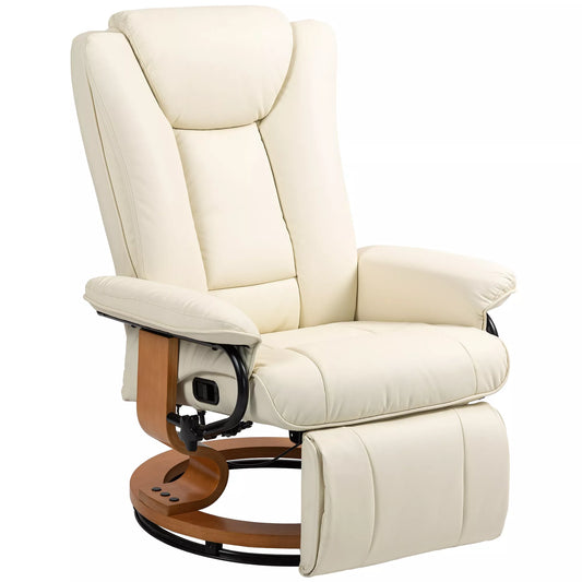 Atlošiamasis krėslas su atlošimo funkcija, besisukantis, iki 150 kg, dirbtinės odos apmušalas, plieninis rėmas, kreminės baltos spalvos