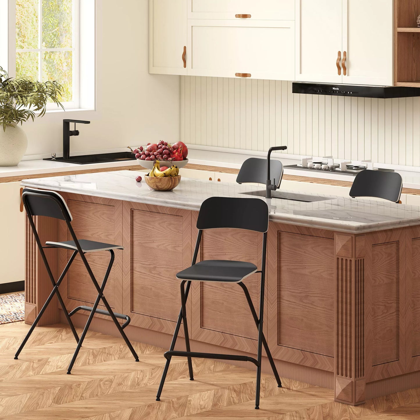 2 vnt. rinkinys Sulankstomos baro kėdės su plieniniu rėmu, virtuvei, valgomajam, juodos