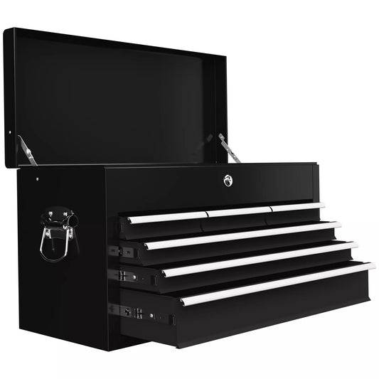 Užrakinama įrankių dėžė, 3 stalčiai, plieninė konstrukcija, 60x26x34cm, juoda