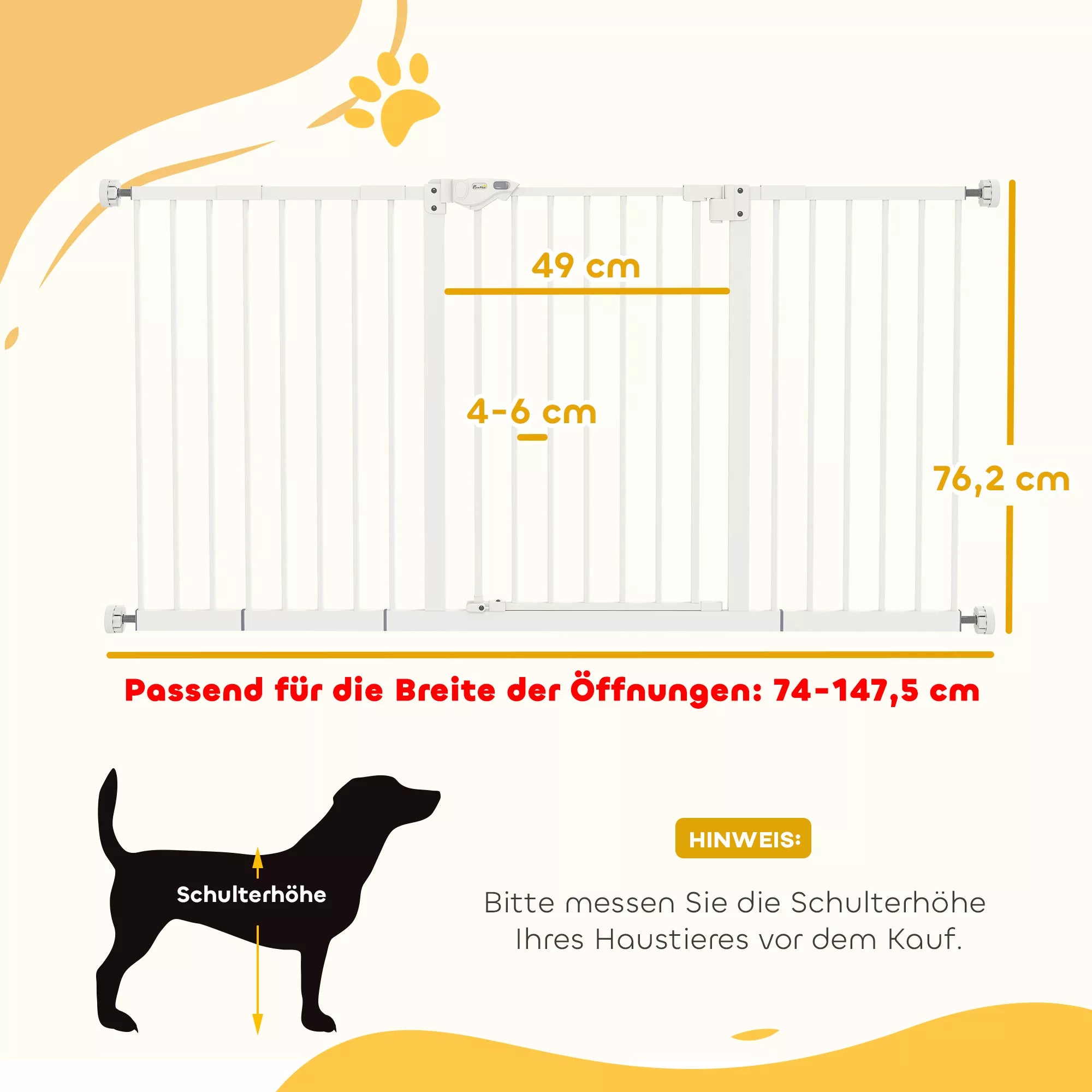 Šunų užtvaros, išplečiamos, tvirtinamos spaustuvais, metalinės, 136x76 cm, baltos spalvos