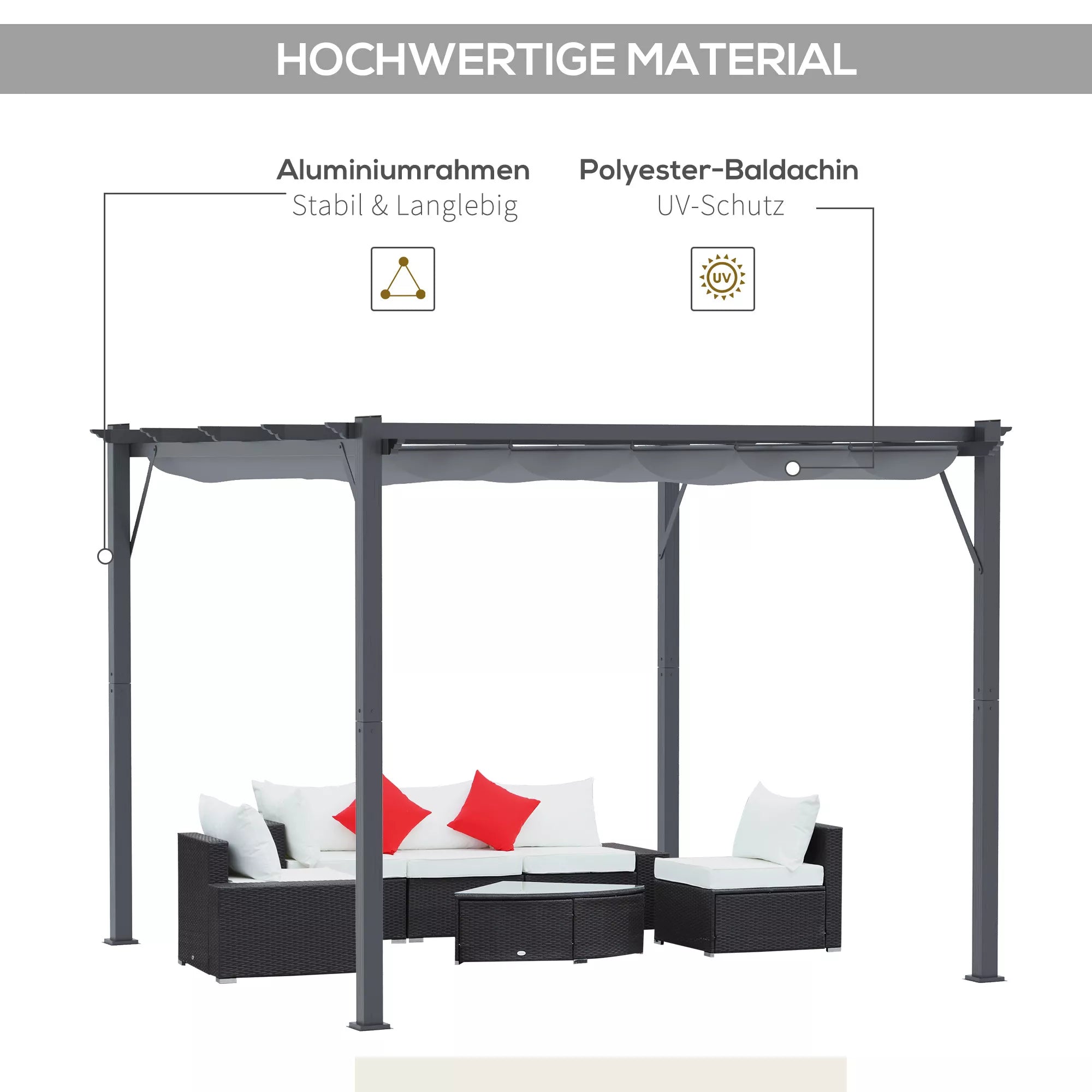 Pergola paviljonas Terasos stogas su stumdomu stogu Sodas Aliuminis Anglies pilka + Tamsiai pilka 3x3x2,23 m