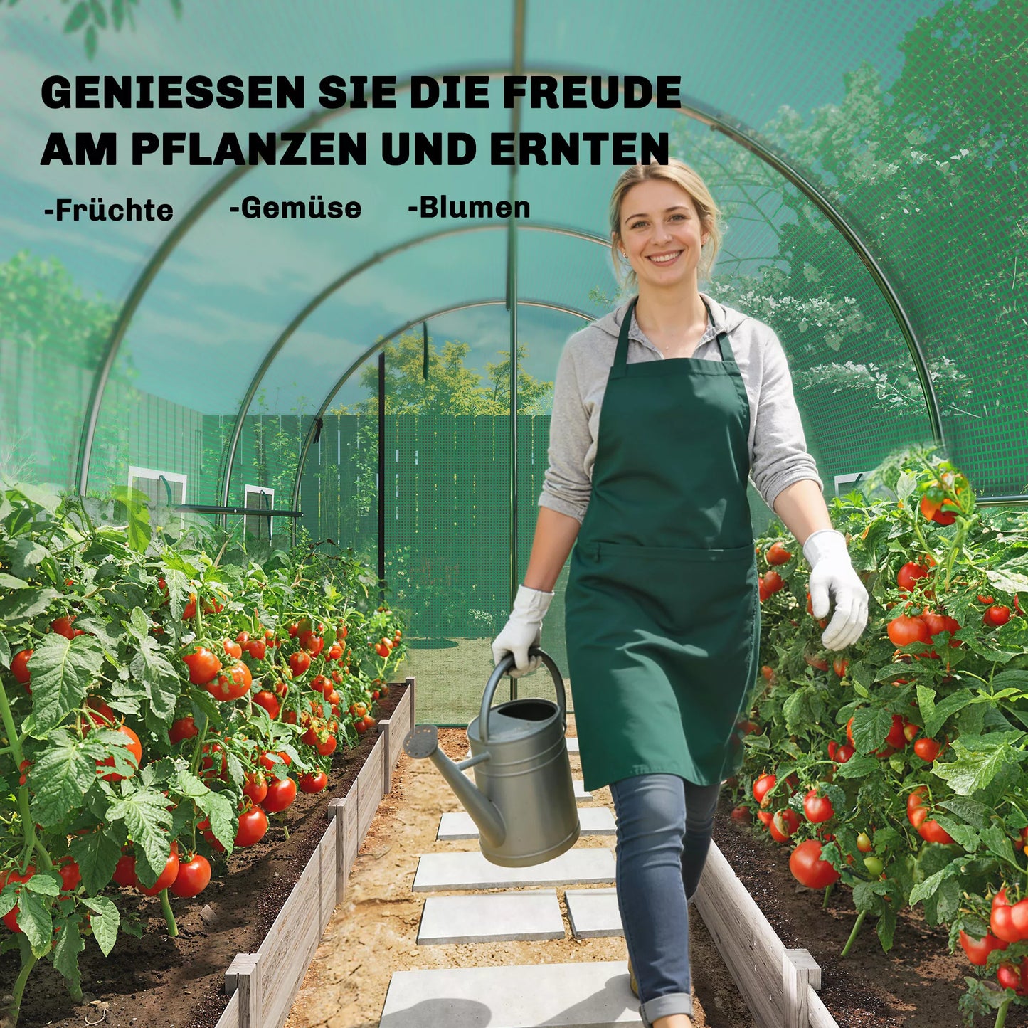 Šiltnamis su dvejomis užtraukiamomis durelėmis ir šešiais tinkliniais langais, plėvelinis ir plienas, 3 x 2 x 2 m, žalia