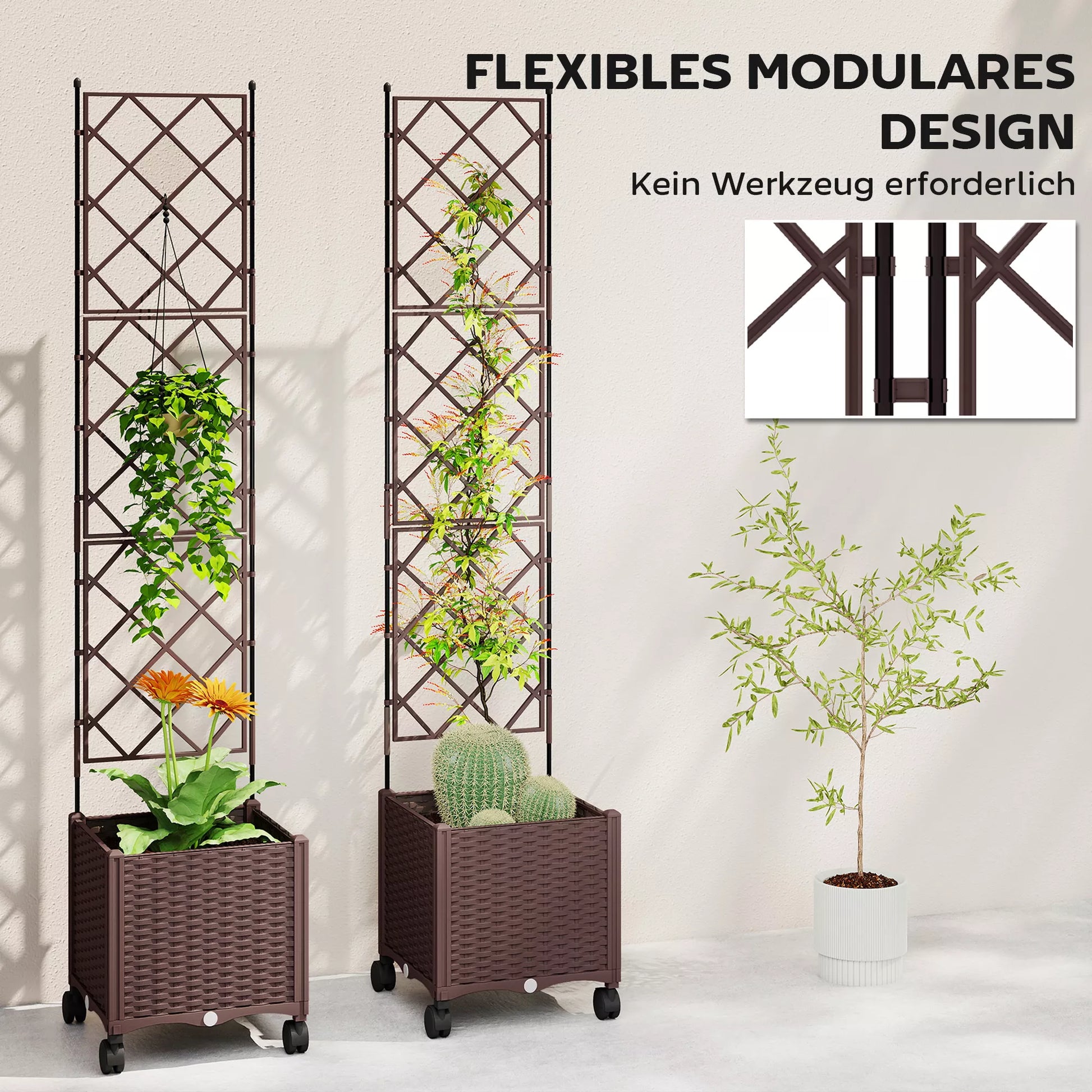 Spalier su augalų dėžute Gėlių dėžutė su automatine laistymo sistema 120 x 40 x 192 cm Ruda