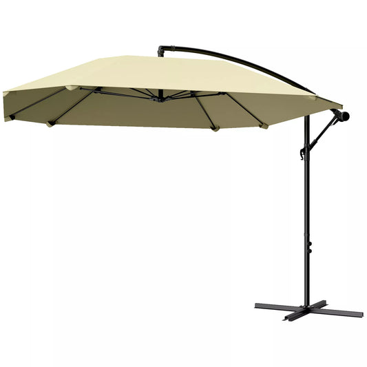 Atlenkiamas aliumininis skėtis nuo saulės, Ø 260 cm, atsparus vandeniui, su stovu ir rankenėle, smėlio spalvos