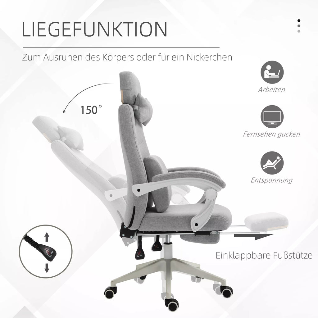 Biuro kėdė ergonomiška su atrama kojoms ir pagalvėmis, pilka