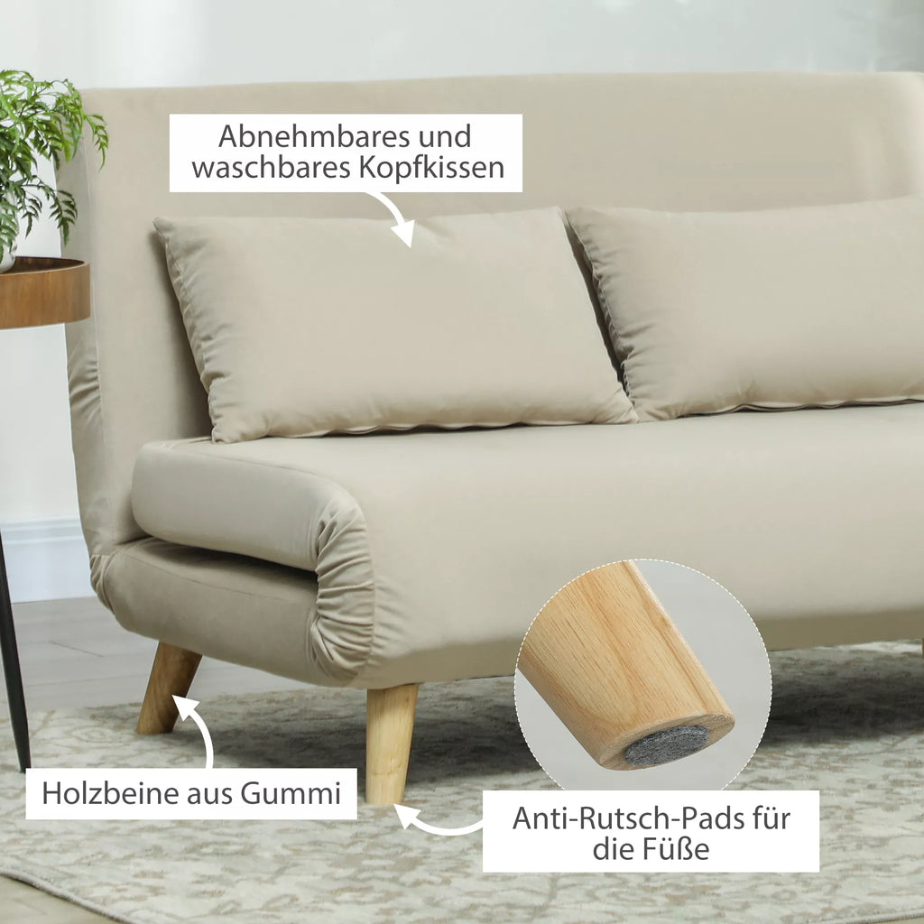 Miegamasis sofa Relaxsofa Sofa Couch, su 2 pagalvėmis, aksomo išvaizda, 130 x 78 x 79 cm, smėlio spalvos