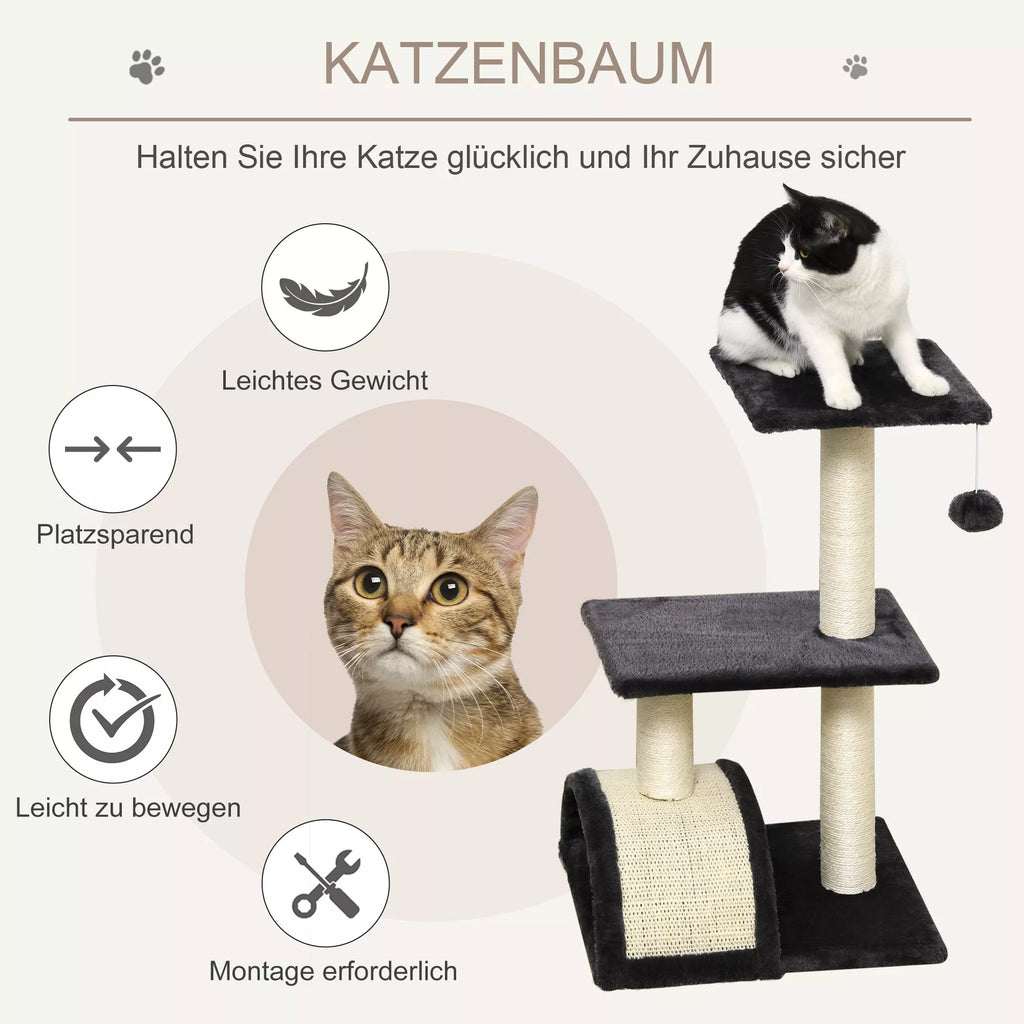 Kačių draskyklė 72 cm su stulpais ir platforma, pilka