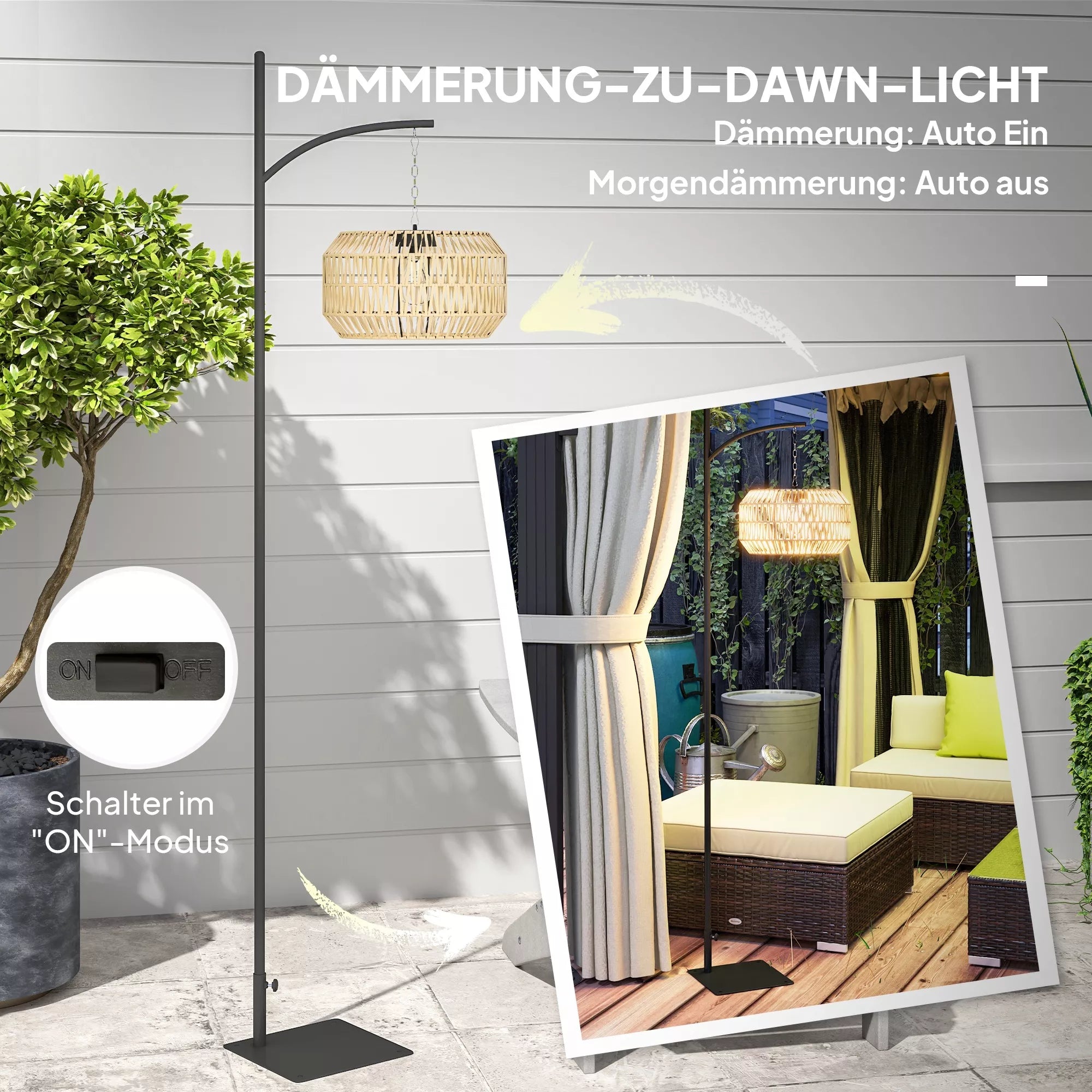 Saulės stovas Rattan saulės lempos su šviesos jutikliu Automatinis saulės šviestuvas boho stiliaus IP44 Juoda+Geltona