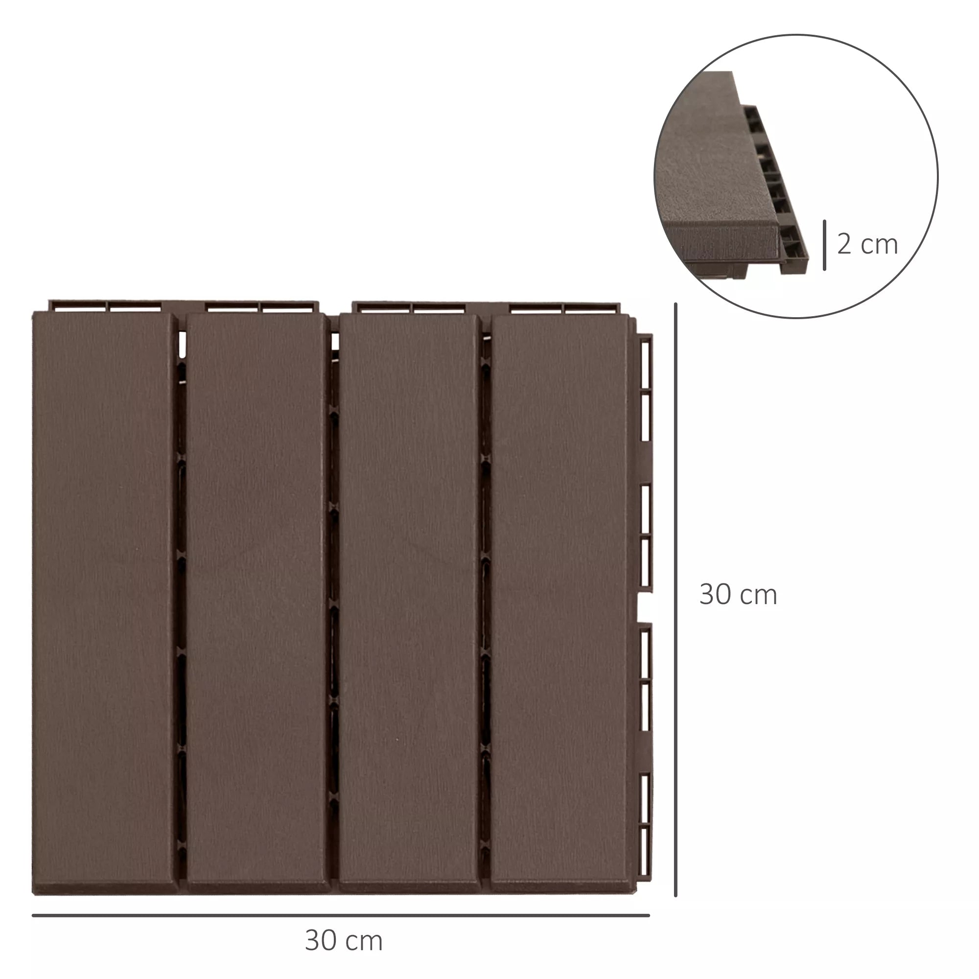 Lauko plytelės terasai balkonui su klick sistema 30x30 cm 9 vnt. 0,81㎡  rudos