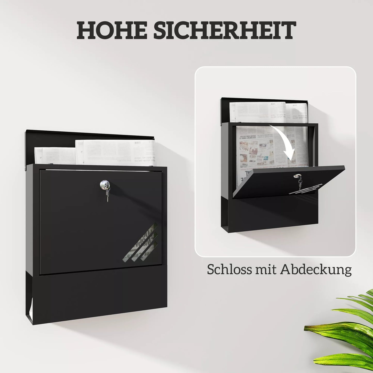 Pašto dėžutė su peržiūros langu, tvirtinama prie sienos, užrakinama, atspari rūdims ir oro sąlygoms, pilka