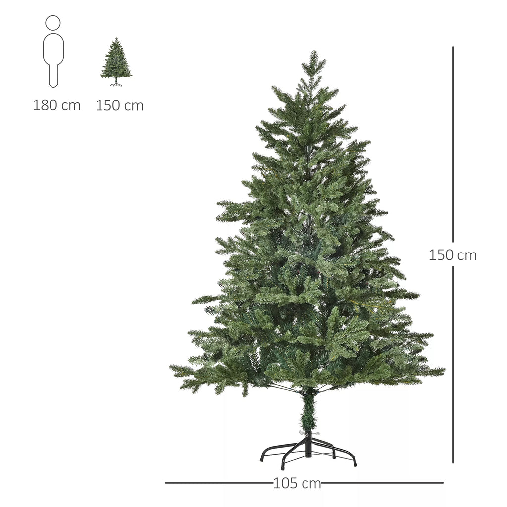 Dirbtinė Kalėdų eglutė 150 cm Dirbtinė eglutė su 444 viršūnėmis, 3 skirtingų formų lapais, ugniai atspari Kalėdų eglutė su metaliniu stovu, skirta naudoti patalpose