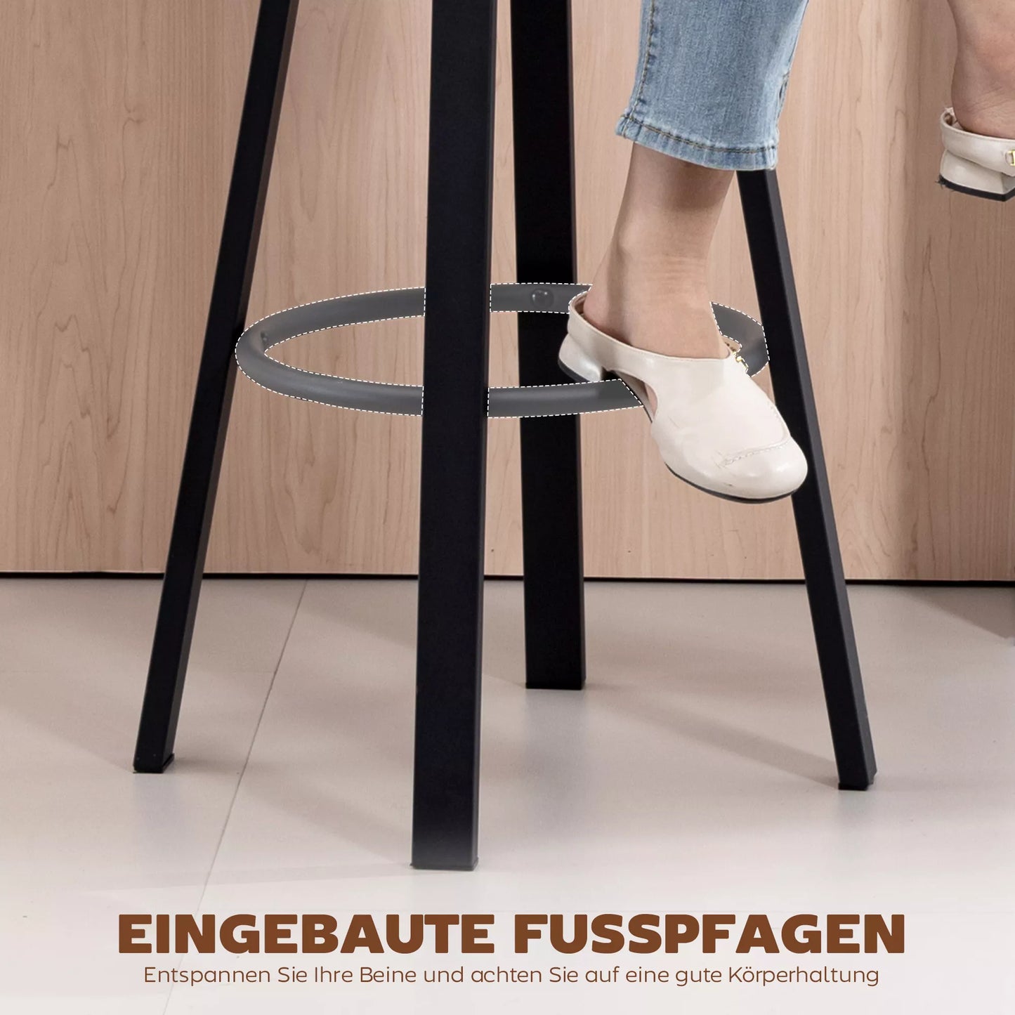 Baro kėdžių komplektas 2 vnt. su dirbtinės odos apmušalu, paminkštinta sėdyne, atlošu ir kojų atrama, juodas