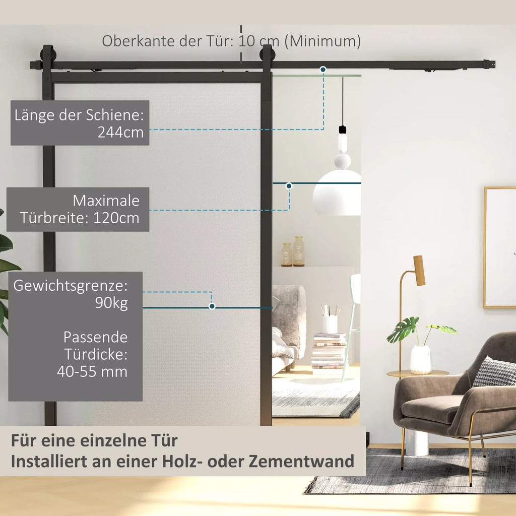 Stumdomų durų komplektas, tylus ir lengvai atidaromas, medinėms ir cementinėms sienoms, 244cm, plienas, juodas