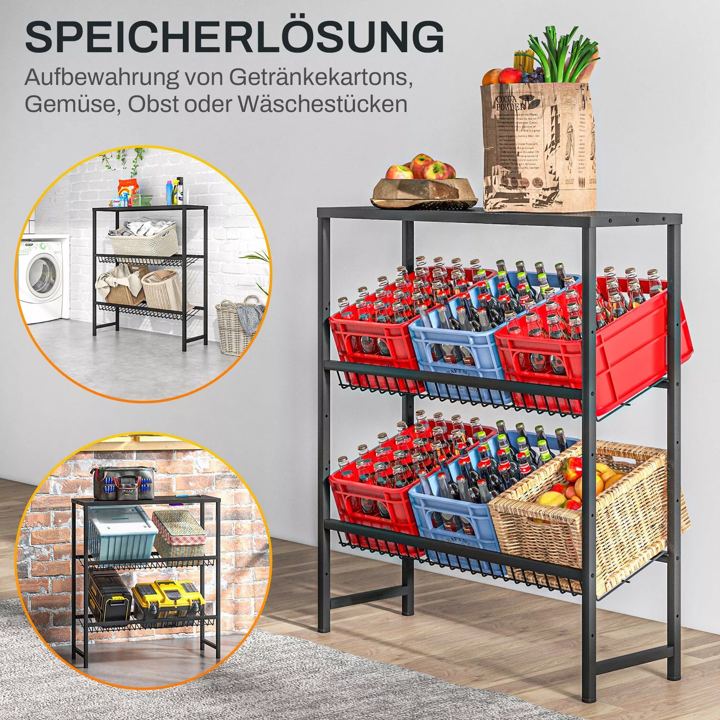 HOMCOM Sandėliavimo lentyna, reguliuojamo aukščio, stabilus metalas, kompaktiškas dizainas, atlaiko 210 kg, juoda