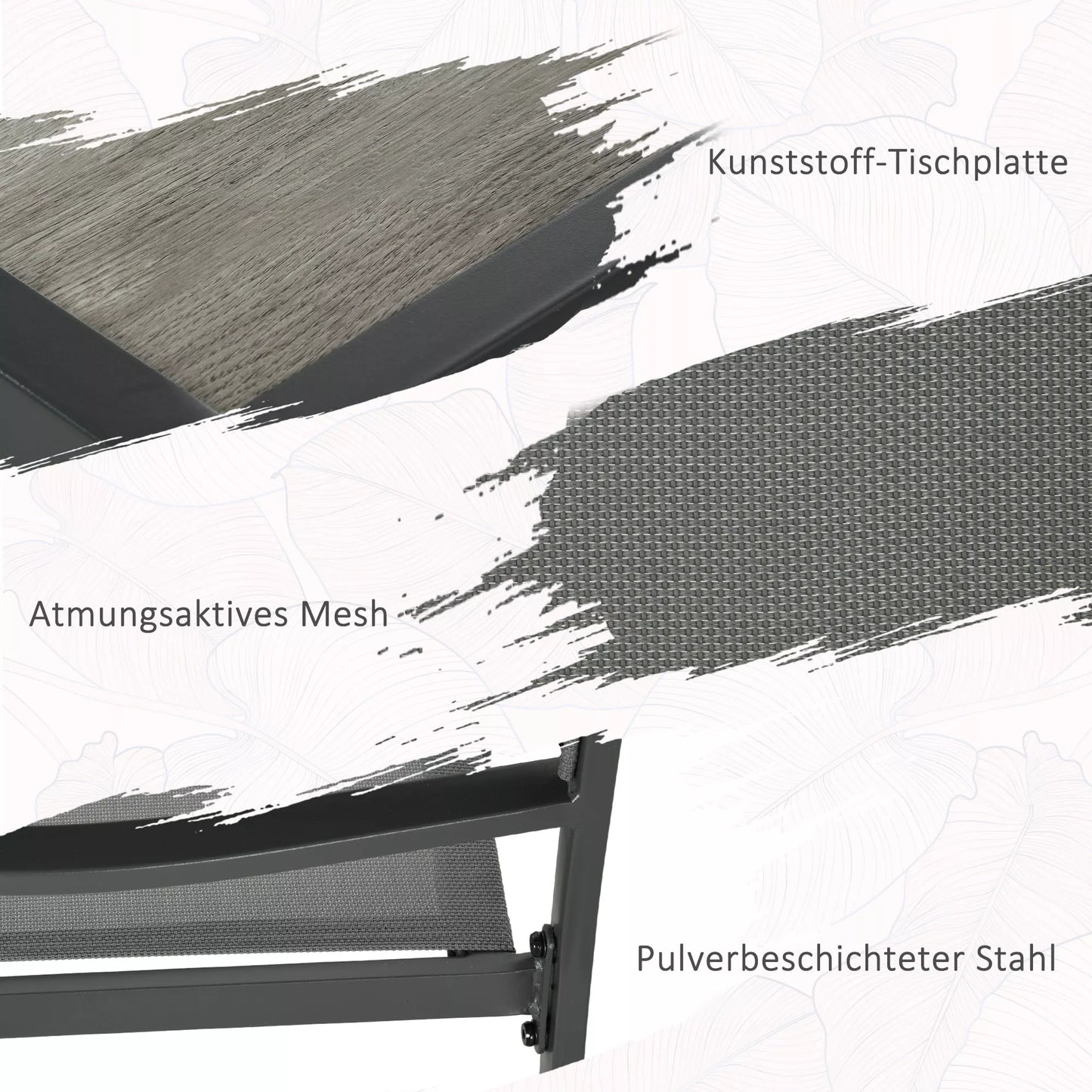 Sodo baldų komplektas, 1 stalas, 4 kėdės, 150 x 87 x 72 cm, Pilkas