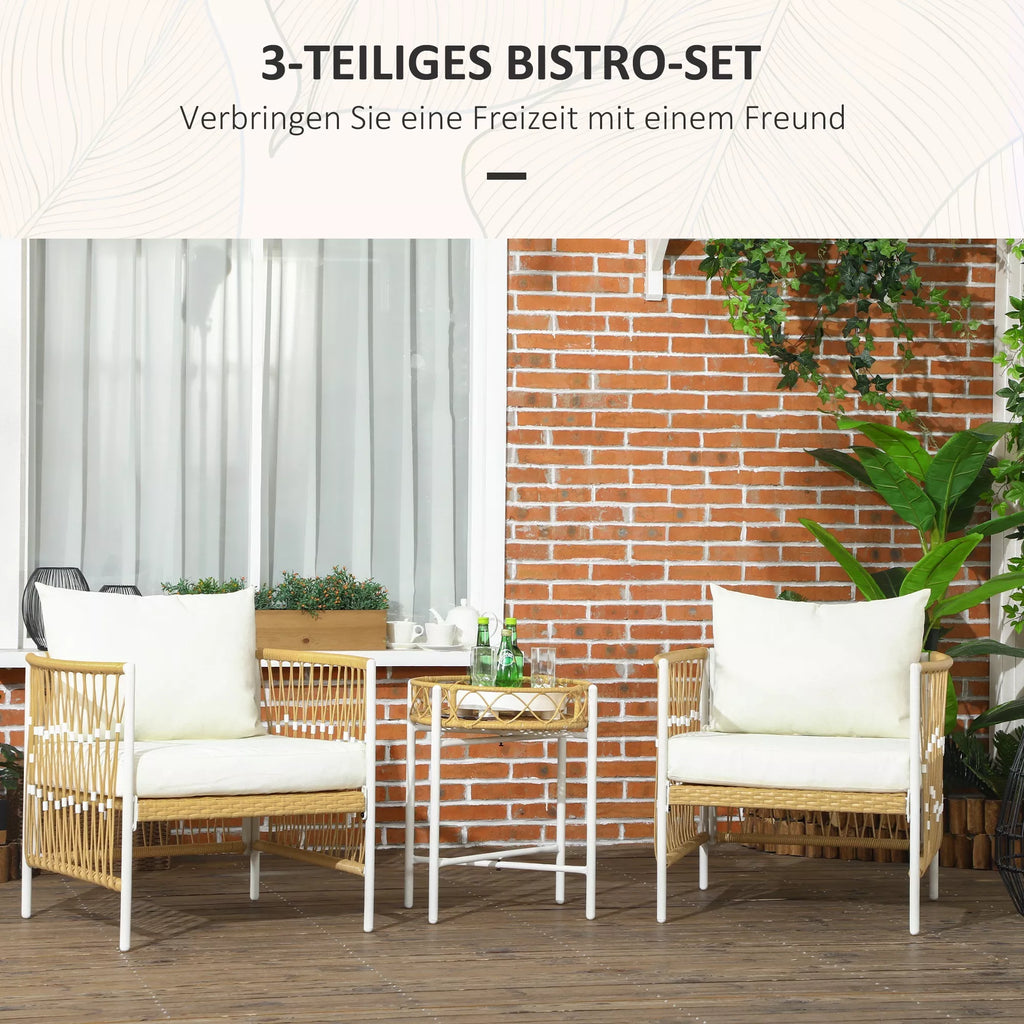 3 dalių bistro komplektas Sodo baldų komplektas Sodo baldų komplektas, PE rotangas, 72 cm x 66 cm x 64 cm, geltonas + kreminis