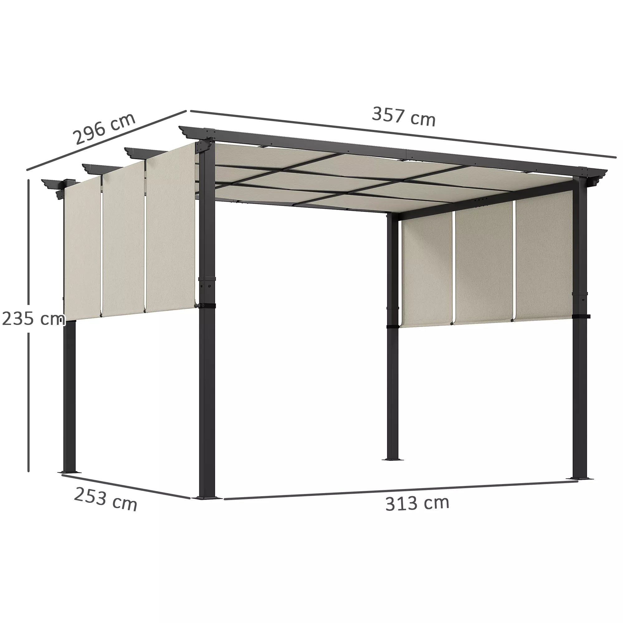Markizė nuo saulės. Pergola, atspari oro sąlygoms, su tvirtinimo detalėmis, 3 x 3,5 m, smėlio spalvos