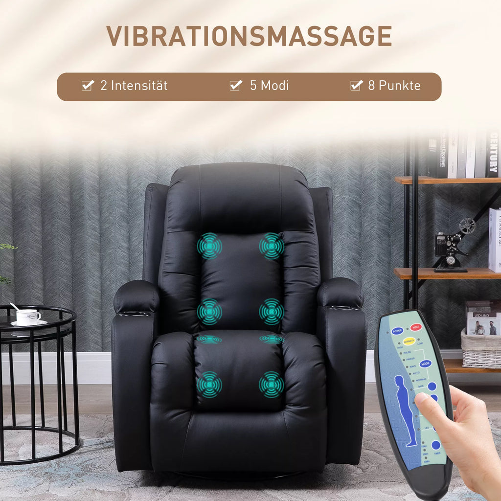 Masažinis krėslas, relaksacinis krėslas, sūpynės funkcija, 8 vibracijos taškai, su nuotolinio valdymo pulteliu, juodas