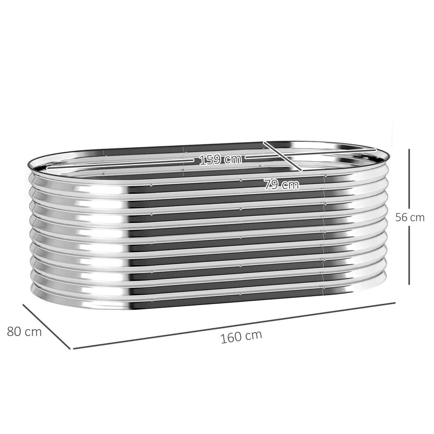 Gėlių vazonas, metalinis gėlių vazonas su apsauginiu kraštu ir pirštinėmis, atviras dugnas, 160P x 80G x 56A cm, pilkos spalvos