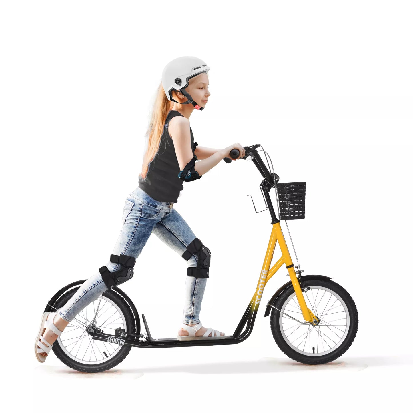 Vaikiškas paspirtukas, reguliuojamas aukštis, neslidus, plieninis rėmas, nuimamas krepšelis, stabdžiai, guminiai ratai