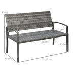 Sodo suoliuko matmenų schema: 122 cm ilgis, 60 cm gylis, 87 cm aukštis, 52 cm sėdynė