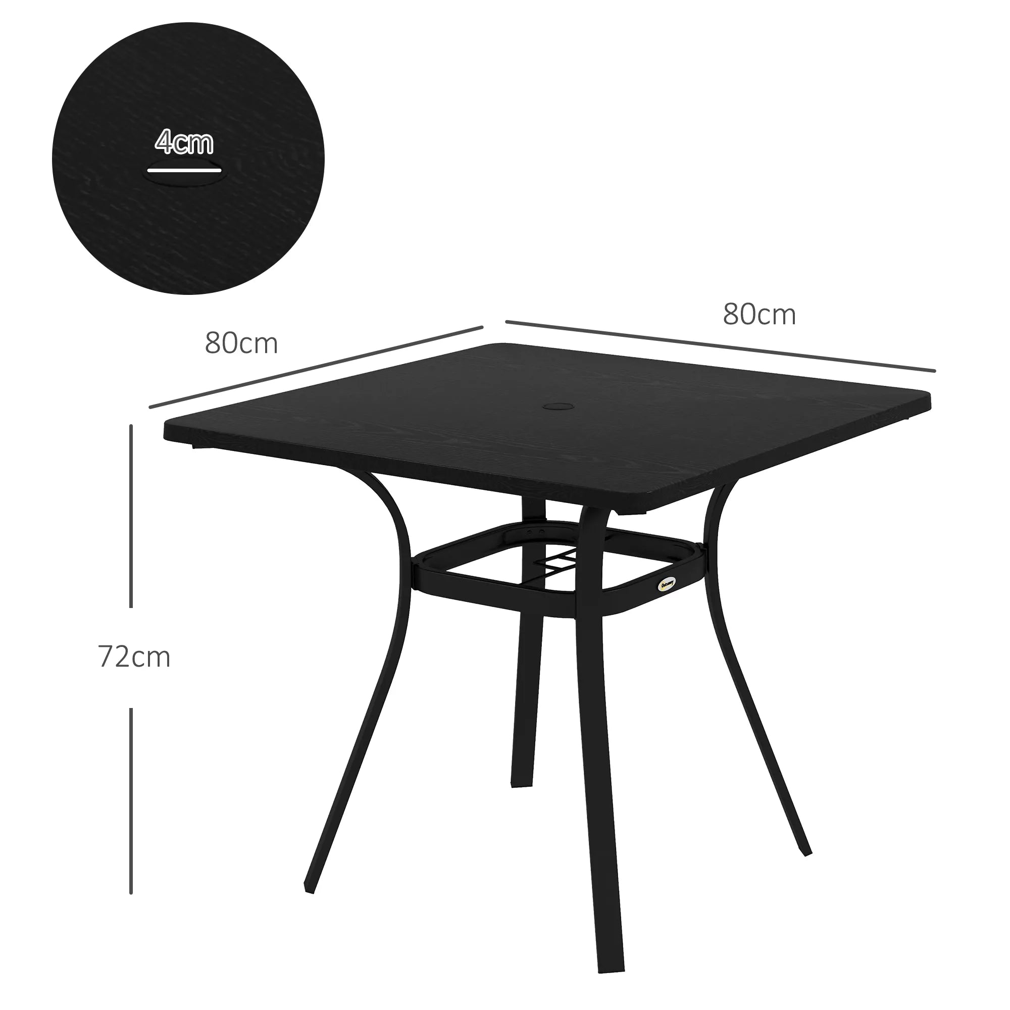Lauko stalas 4 asmenims, plieninis rėmas, 80L x 80B x 72H cm, juodas