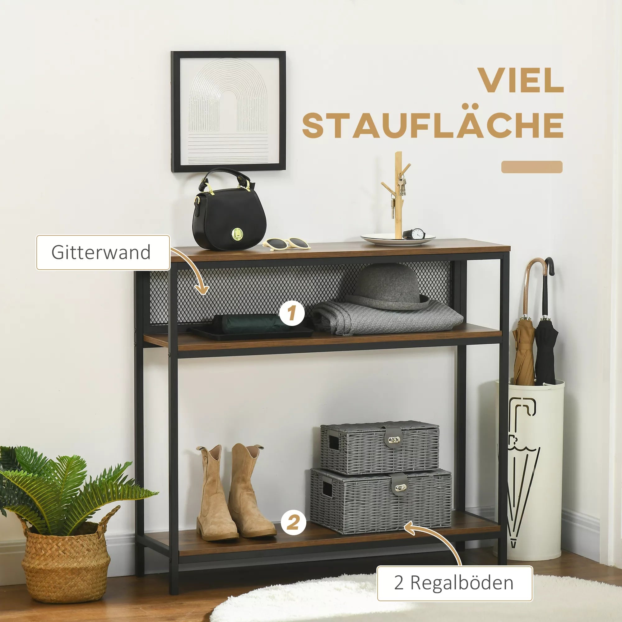 Konsolinis staliukas, industrinio stiliaus ir kompaktiškas, metalas/LDF, 100x29,5x90 cm