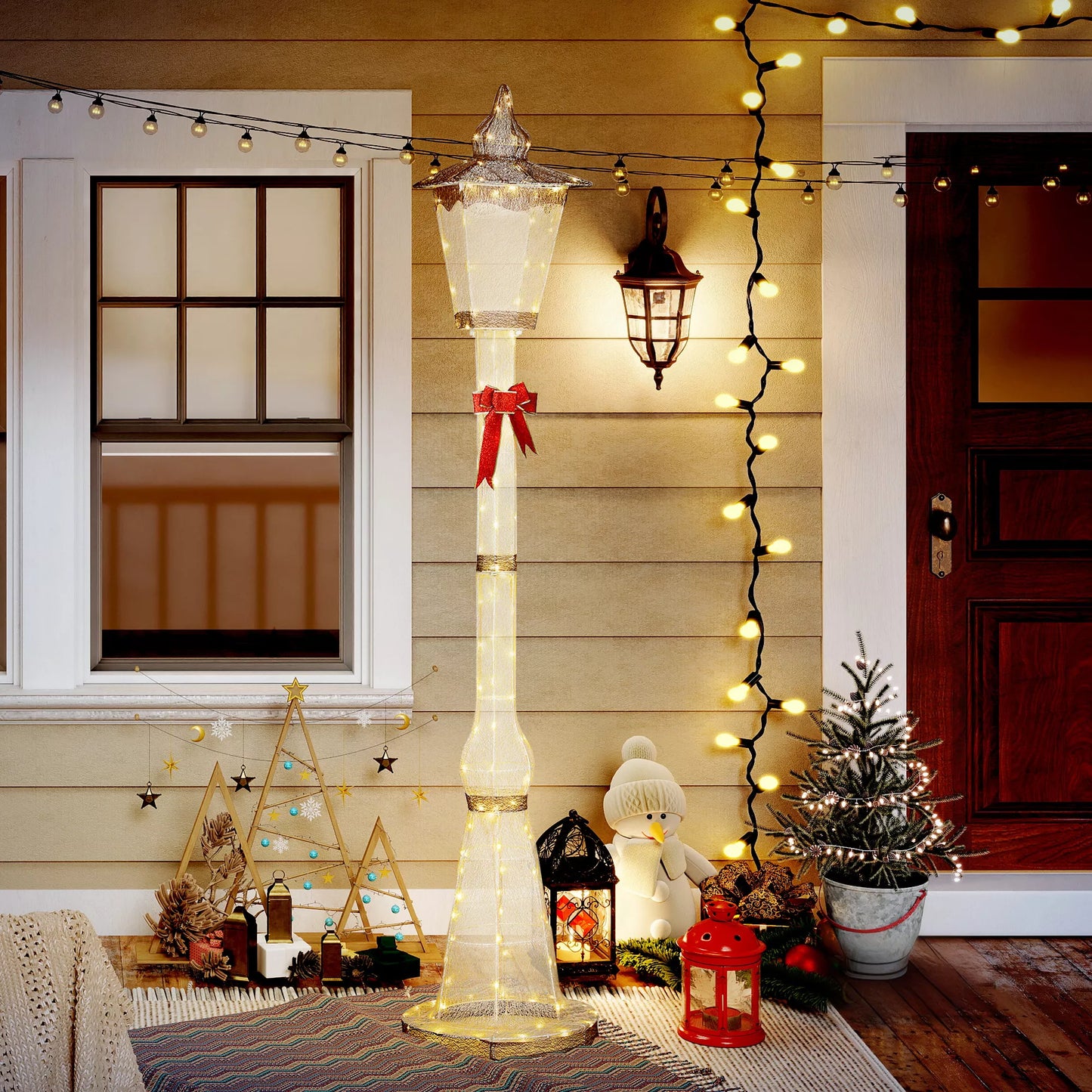 2,15 m apšviestas šviestuvas, 155 LED lemputės, Kalėdinis lauko šviestuvas, Raudona juostelė, atsparus vandeniui, sodui, terasai