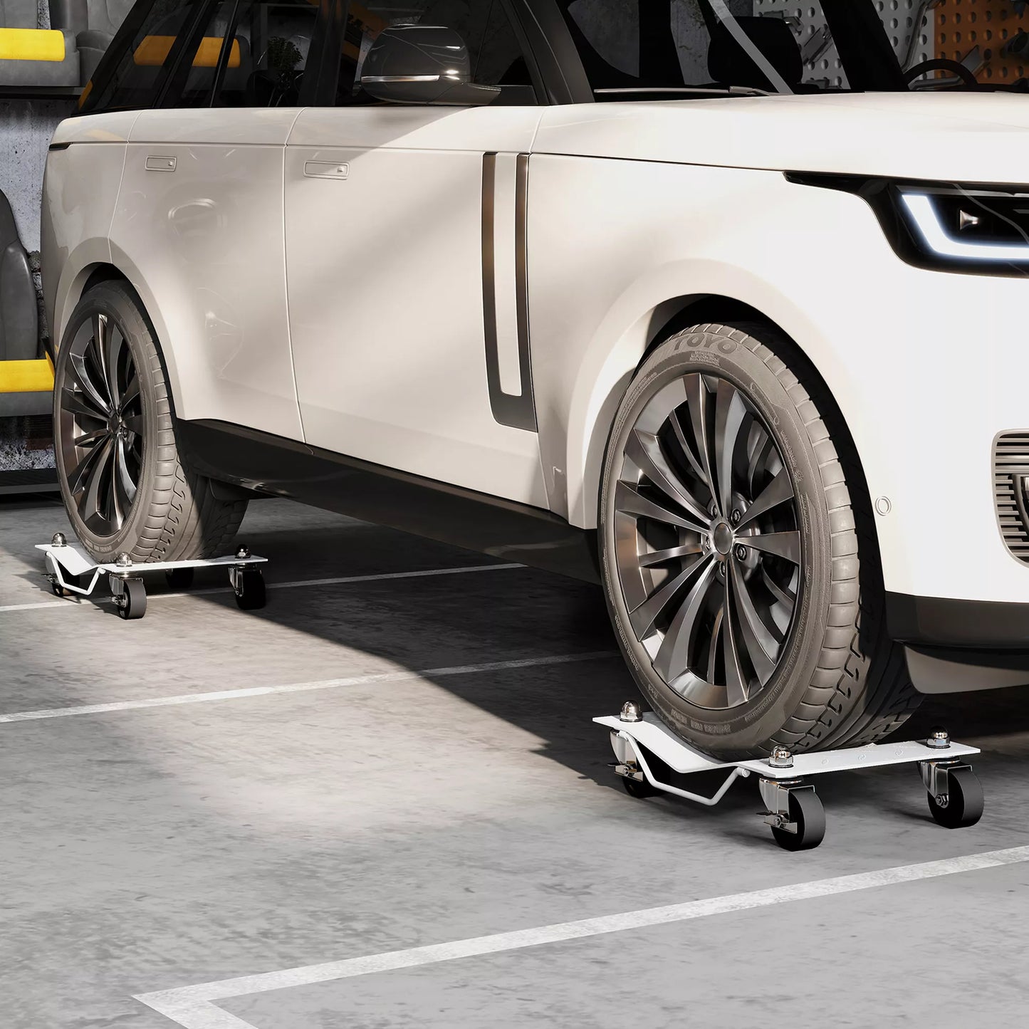 Manevravimo keltuvas, 2 vnt. Manevravimo pagalba, padangų keitimas, keltuvas su 4 ritinėliais, skirtas lengviesiems automobiliams, pilkos spalvos, 40,5 ilgio x 30 pločio x 13,5 aukščio cm