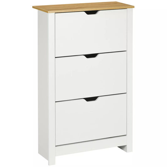 Batų spintelė, batų lentyna, batų laikymo sprendimas, 3 skyriai, 18 porų batų, 72 cm x 26 cm x 112 cm, Balta + Ruda