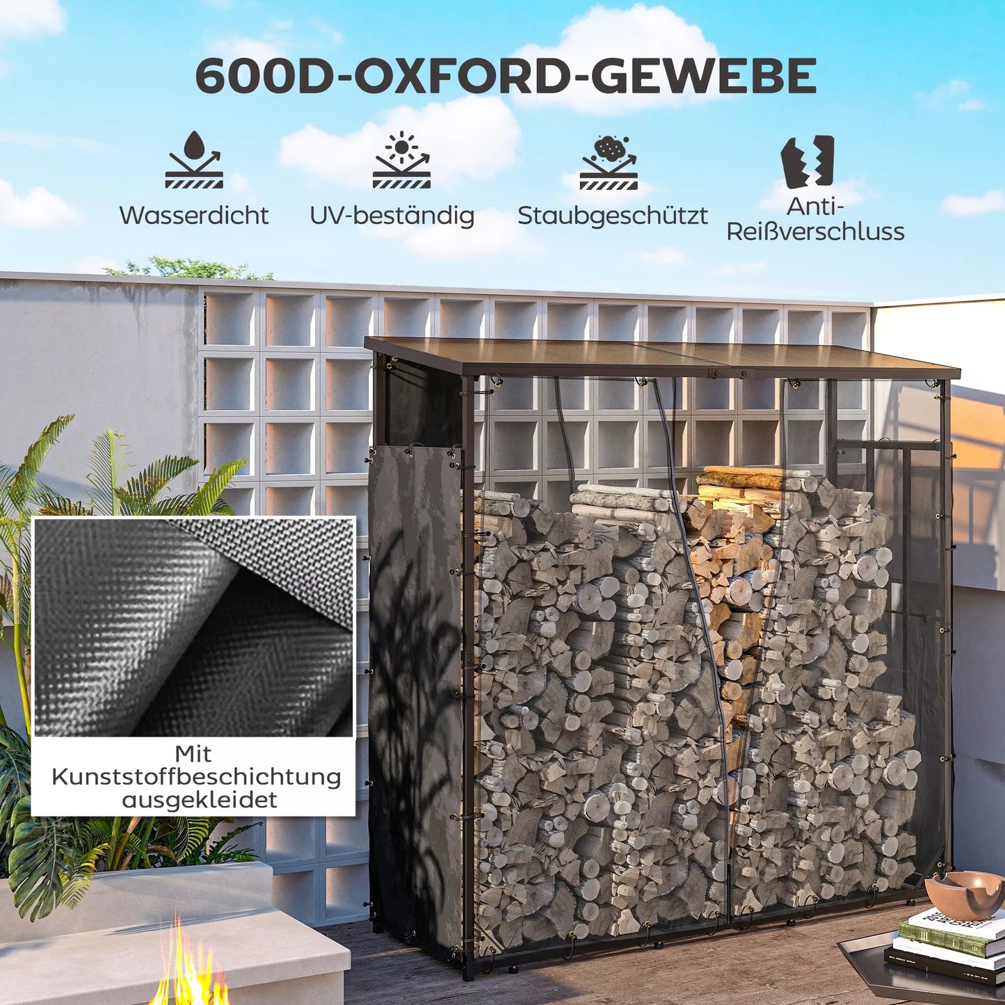 Dangtis malkų lentynai, 2 vnt. komplektas, atsparus oro sąlygoms ir dulkėms, 148 x 62 cm, juodas