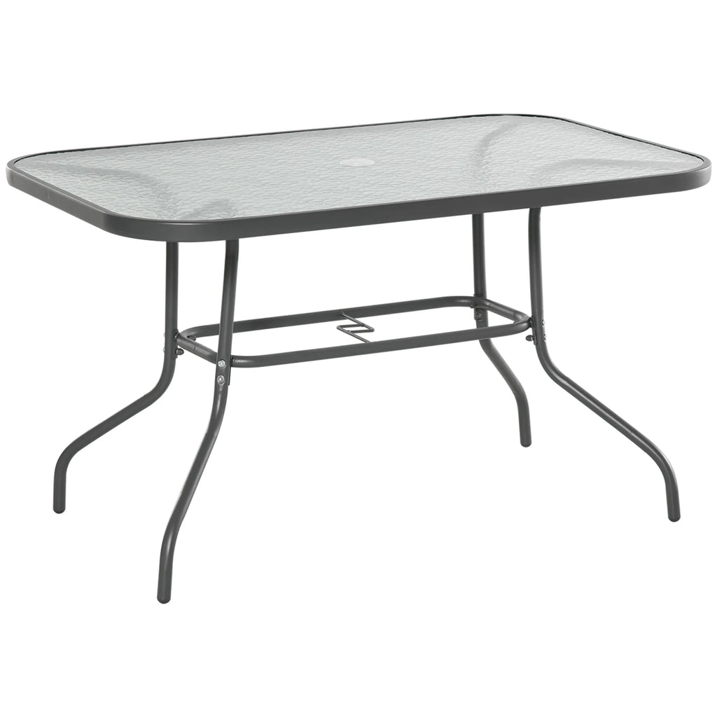 Sodo stalas Bistro stalas Balkono stalas Sodo pagalbinis stalas Bistro stalas Sodo baldai su stikliniu stalviršiu Skylė skėčiui Tvirtas stiklas + metalas Anglies pilkos spalvos  120 x 80 x 70 cm