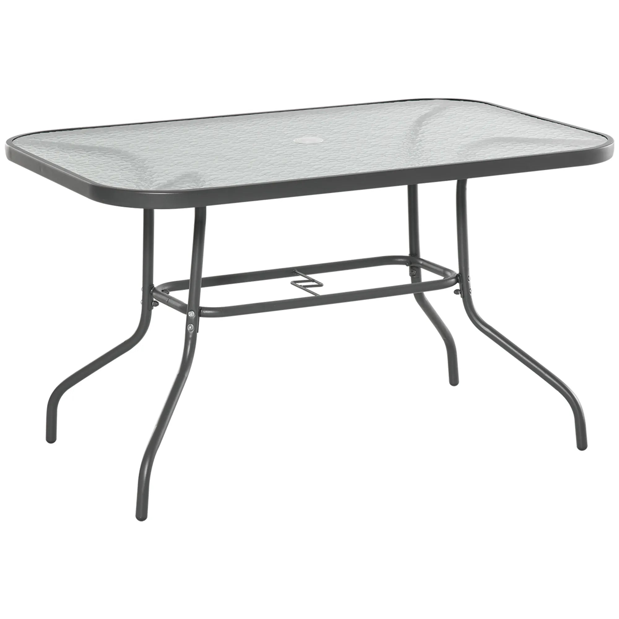 Sodo stalas Bistro stalas Balkono stalas Sodo pagalbinis stalas Bistro stalas Sodo baldai su stikliniu stalviršiu Skylė skėčiui Tvirtas stiklas + metalas Anglies pilkos spalvos  120 x 80 x 70 cm
