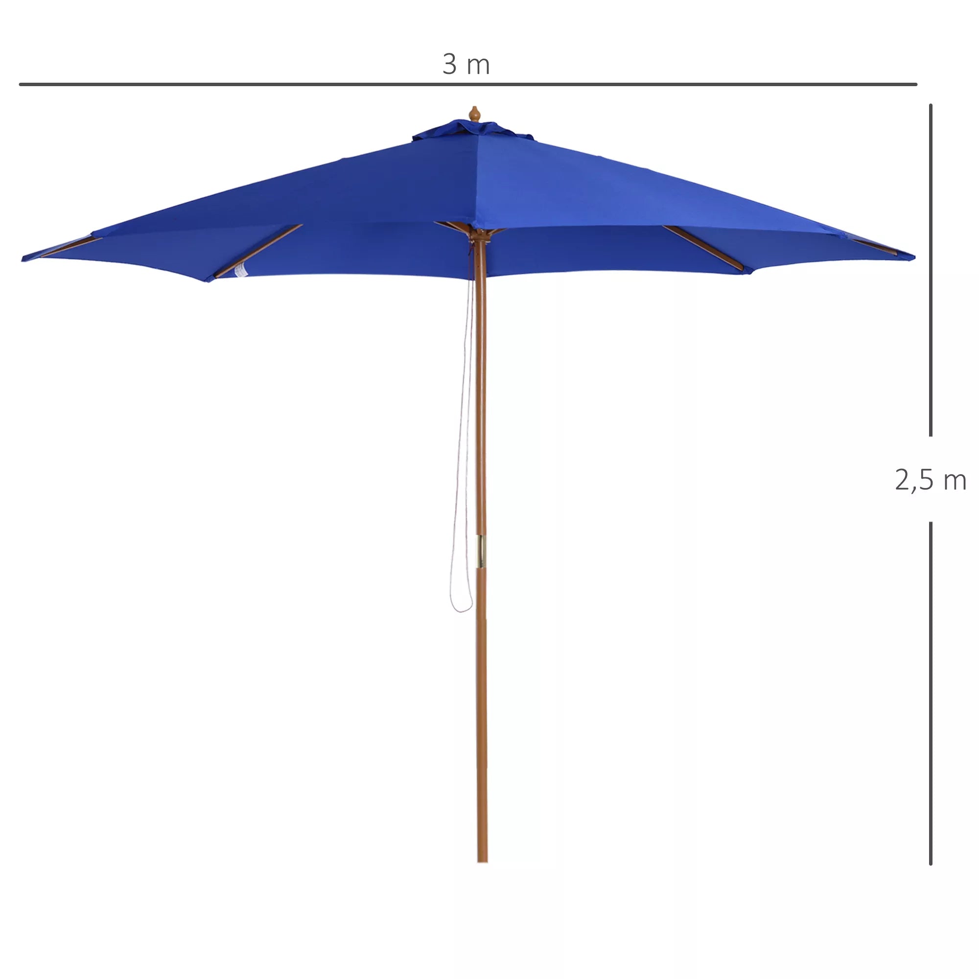 Saugoklis Sodo skėtis, atsparus oro sąlygoms, bambukas, 300 cm x 300 cm x 250 cm, mėlynas + natūralus