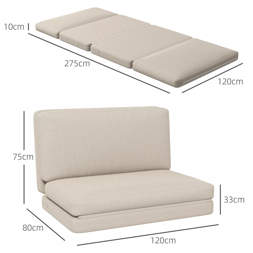 2-in-1 sulankstomas poilsio krėslas, svečių čiužinys, dalomas, 120 cm pločio, smėlio spalvos