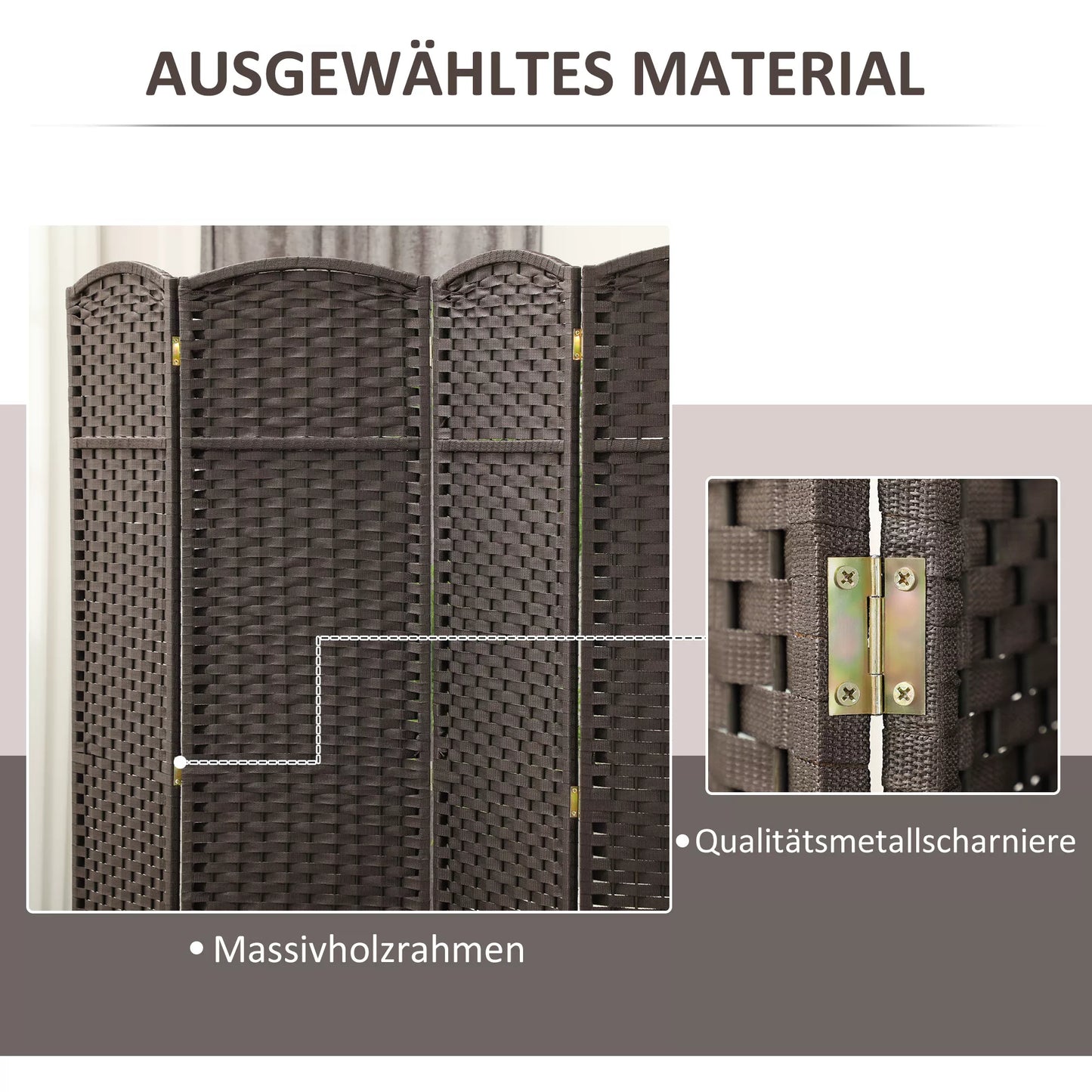 4 dalių pertvara, sulankstomas privatumo skydas, sienelė privatumui svetainei, miegamajam, namų biurui, ruda