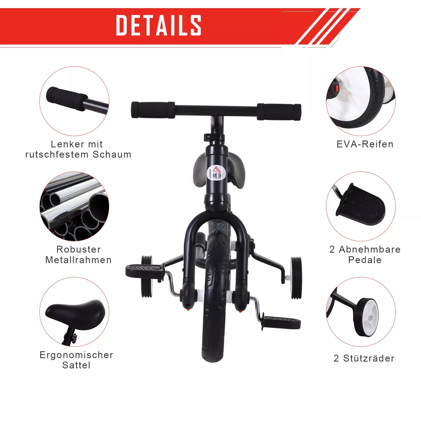 Vaikų balansinis dviratukas nuo 2-5 metų, mokomasis dviratukas su atraminiais ratukais, pedalais, reguliuojamo aukščio sėdyne, žaislinis balansinis dviratukas mažiems vaikams, pirmoji gimtadienio dovana, juodas