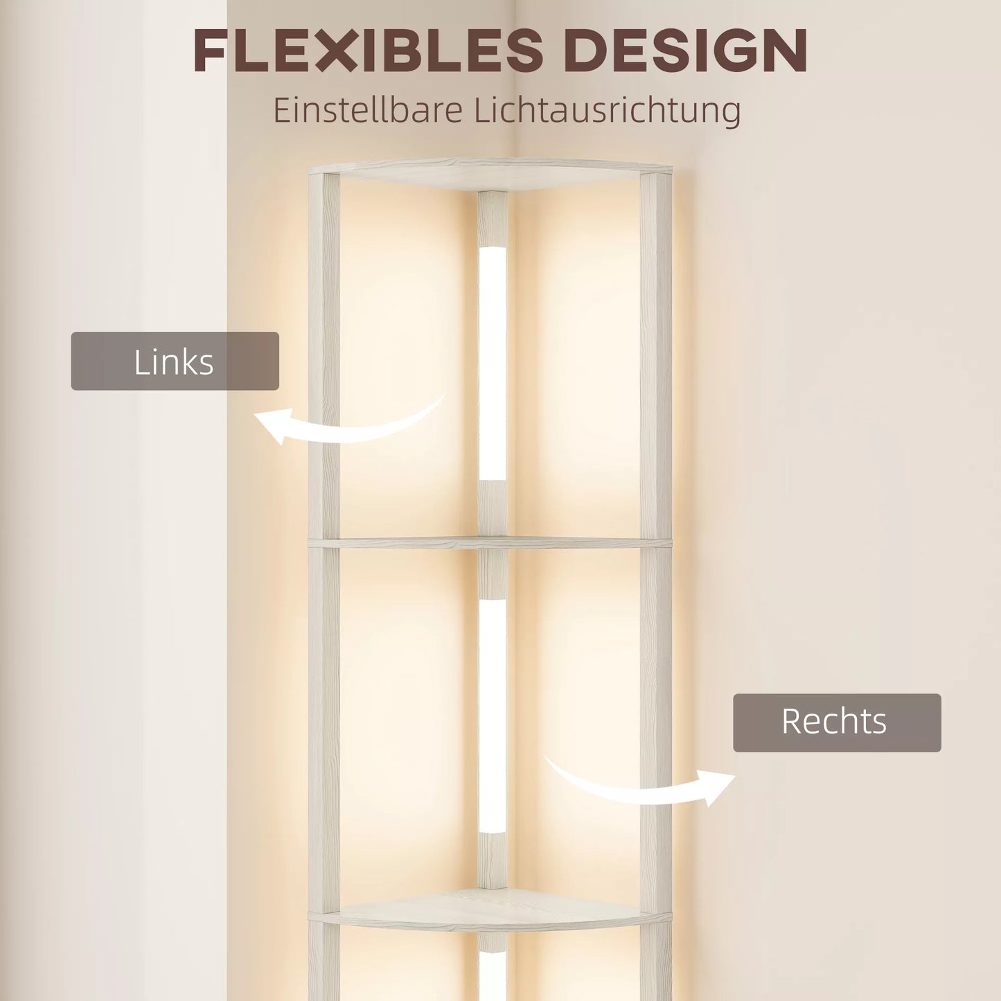 LED pastatomas šviestuvas-lentyna su reguliuojamu apšvietimu, 41x30x164 cm (ąžuolo spalva)