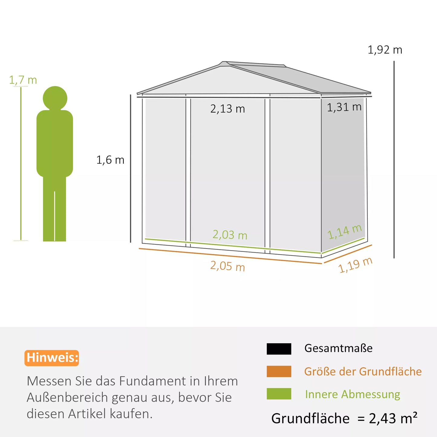 2,43 m² sodo namelis, 213 x 131 x 192 cm įrankių stoginė su dvišlaičiu stogu, užrakinamos stumdomosios durys, atsparus oro sąlygoms, pilkas