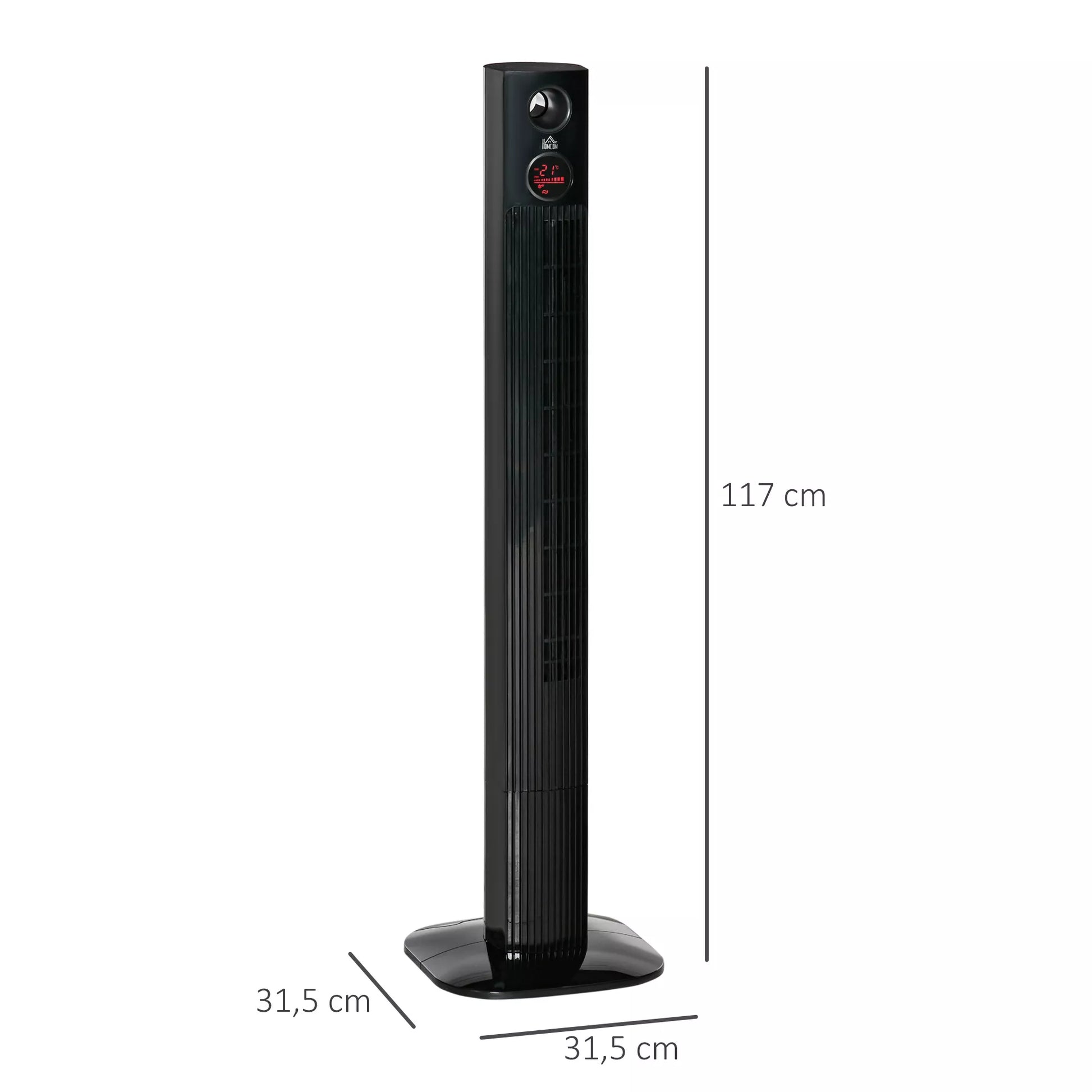 Bokštinis ventiliatorius su nuotolinio valdymo pultu 45 W 70° svyravimas Koloninis ventiliatorius Ventiliatorius su aromato difuzoriumi Laikmačio funkcija 3 ventiliacijos lygiai Juodas