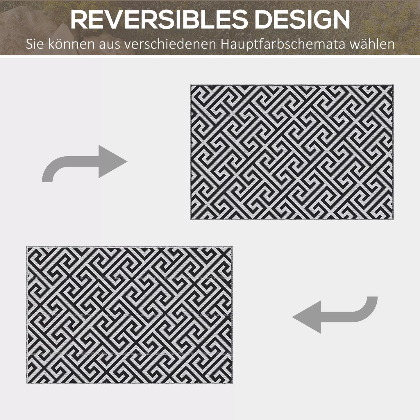 Lauko kilimas, dvigubas, patvarus, kraštas apsaugotas nuo išsiardymo, juoda+balta, 152 x 243 cm