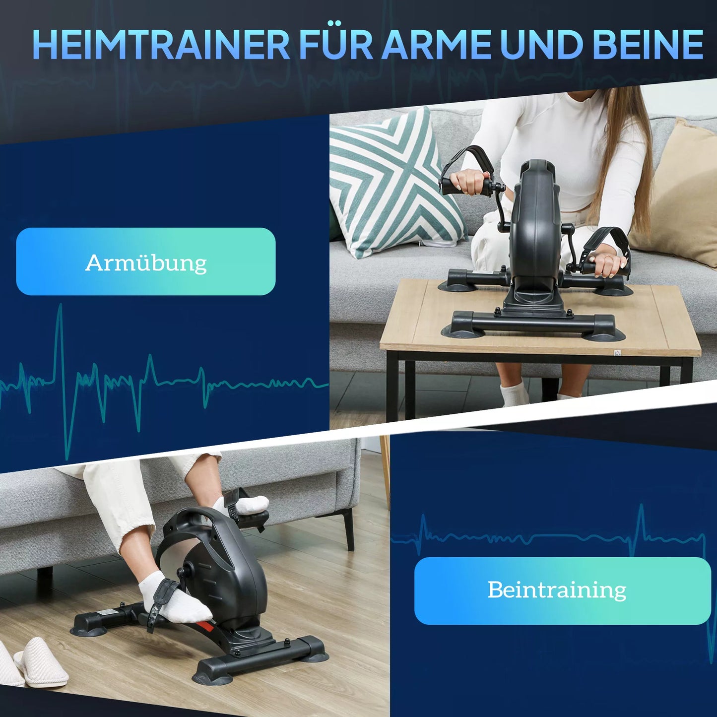 Mini treniruočių dviratukas, pedalų treniruoklis, treniruoklis su 8 pasipriešinimo lygiais, LCD ekranu, metalas, plastikas, juoda spalva