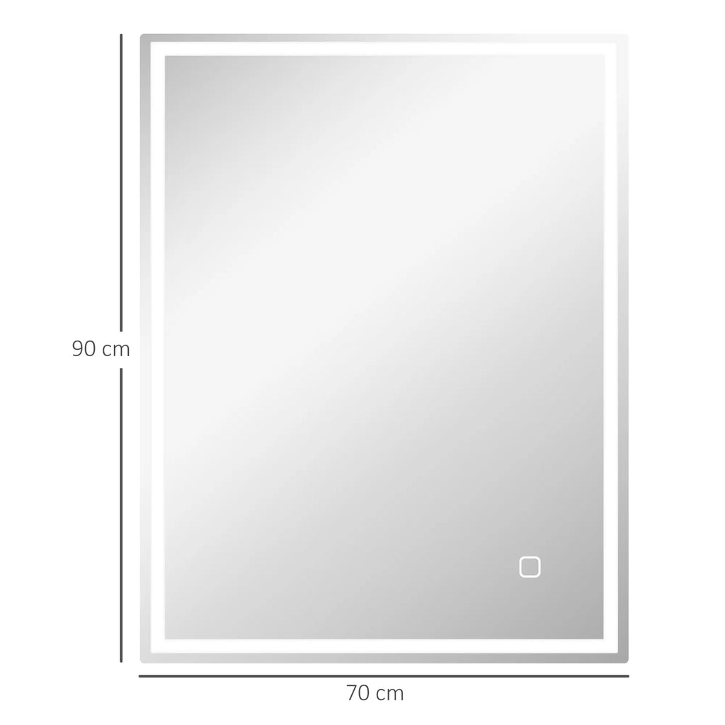 Vonios veidrodis su LED apšvietimu, 90x70 cm, sidabrinis