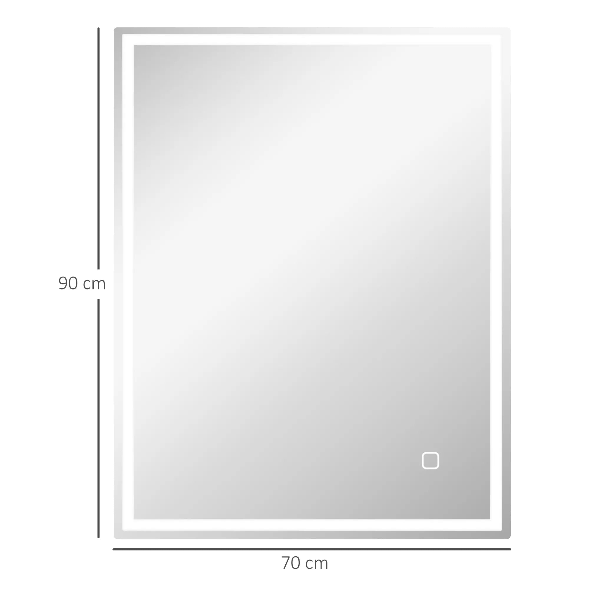 Vonios veidrodis su LED apšvietimu, 90x70 cm, sidabrinis