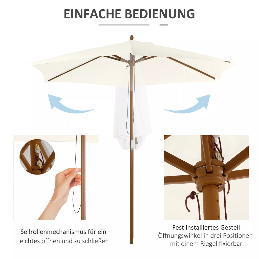 Skėtis nuo saulės Ø 250 cm, skėtis nuo saulės su virvės mechanizmu, balkono skėtis, bambuko paplūdimio skėtis, atsparus vėjui, turgaus skėtis, apsauga nuo saulės balkonui, terasai, sodui, baltas