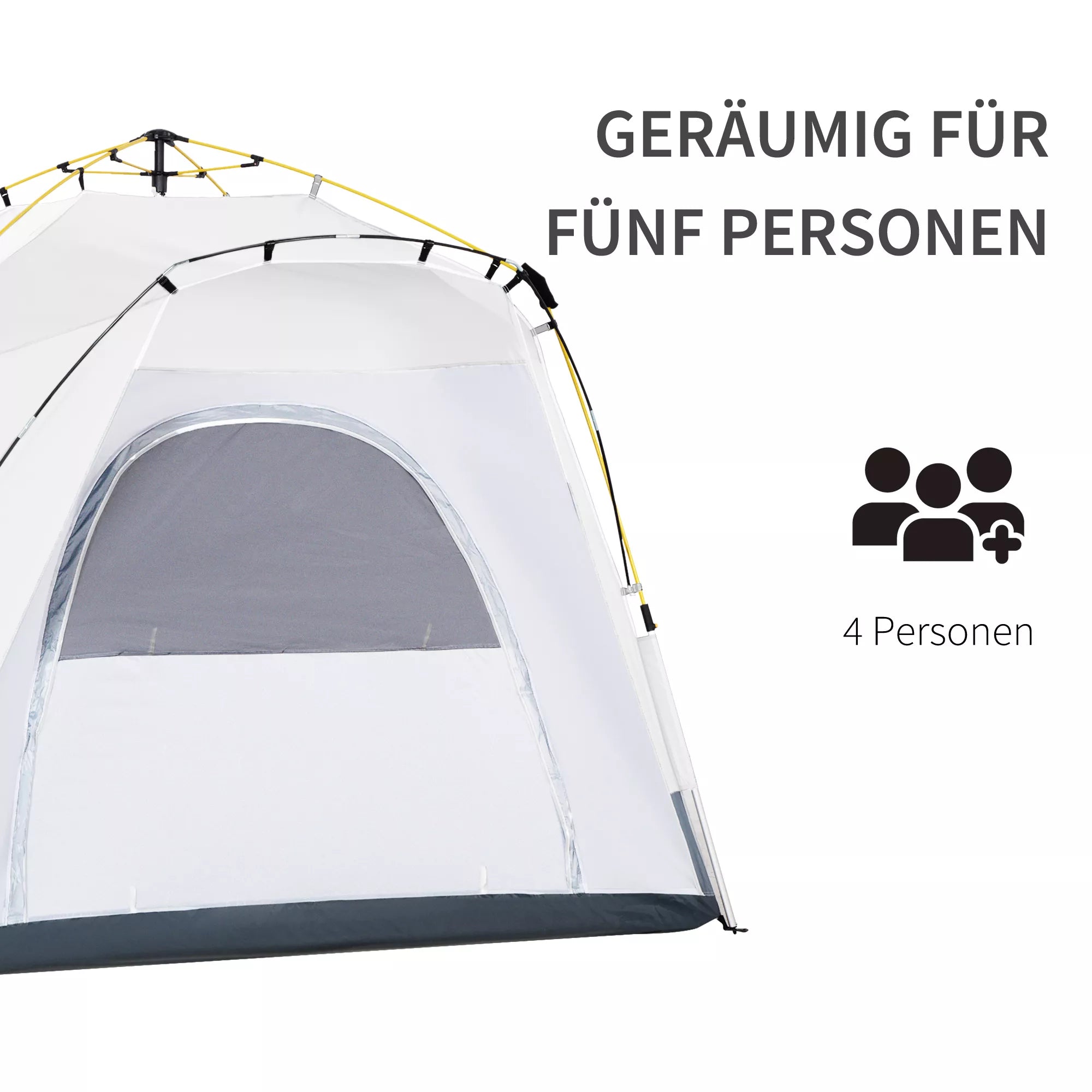 Pop Up kupolinė palapinė 4 asmenims, lengva, tvirta, nepralaidi vandeniui, UV 50+, su kabliais, durimis, langais, grindų danga.